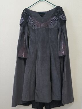 Game Of Thrones Hand Crafted, Embellished Dark Slate Gothic Dress with Cape S